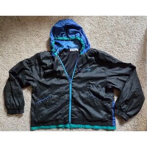 NICE! Vintage 90s MacGregor Size XL Full Zip Hooded Jacket Black, Blue, Teal